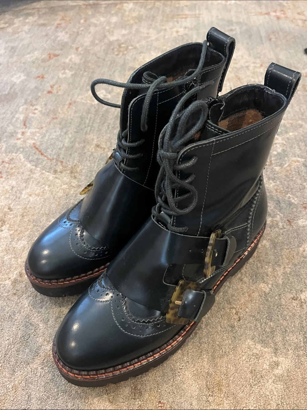 Scotch and Soda Womens Ankle Boots Patent Leather Olivine Biker size 39